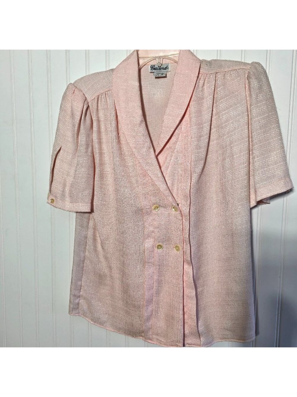 Vintage 80s Gailord Double Breasted Textured Blouse 6 Pink Feminine Officewear
